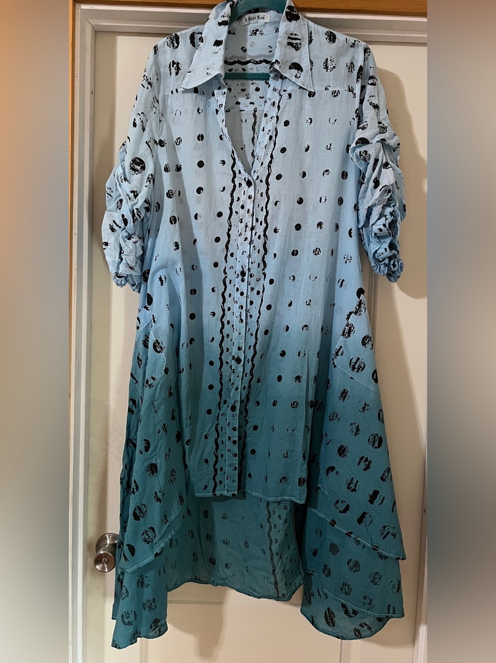 A Rare Bird Shabby Chic Ombré
Dot Shirt Dress - Duster Boho Blue Teal - NEW - OS